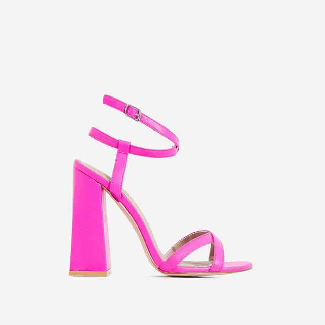 neon pink block heel