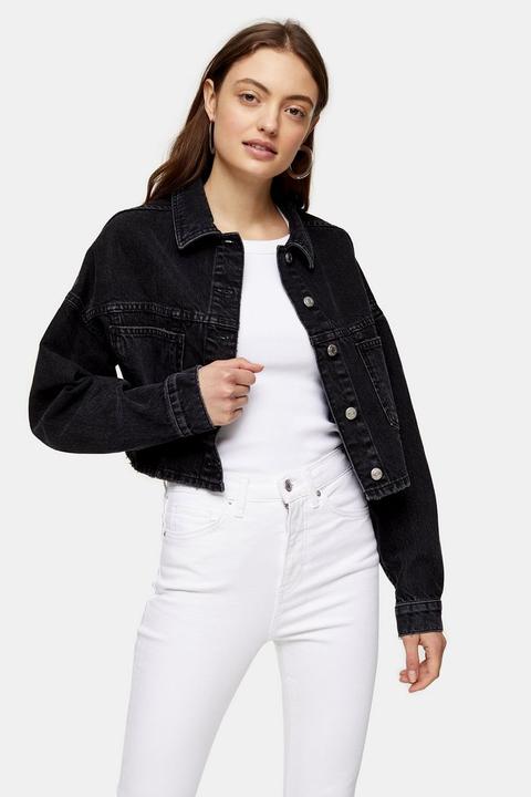 Washed Black Cropped Denim Jacket