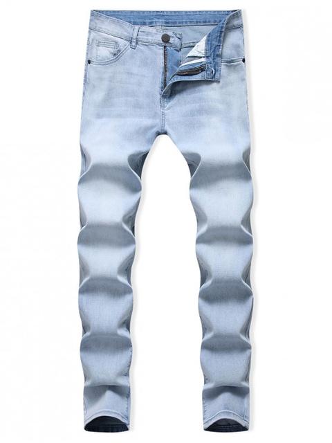 Jeans Casual De Pitillo Con Cremallera Y Lavado Claro Jeans Blue