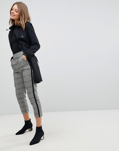 Stradivarius - Pantaloni A Quadri Ampi Sui Fianchi Con Riga Laterale - Grigio