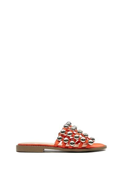 Julia Orange Studded Caged Open Toe Sliders