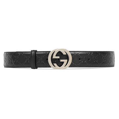 Cintura In Pelle Gucci Signature Con Fibbia Gg