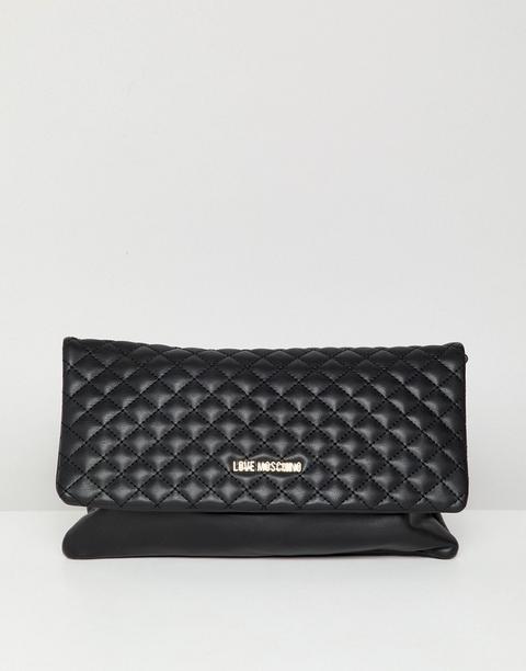 Love Moschino - Borsa Trapuntata Con Logo E Catena - Nero