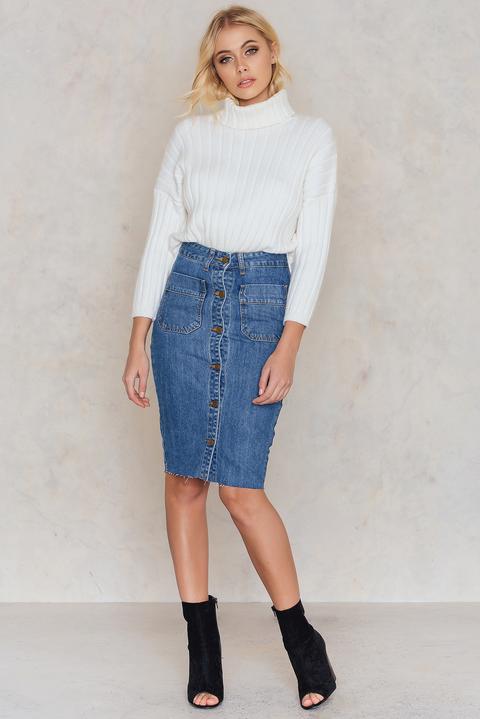 Buttoned Denim Pencil Skirt Blue