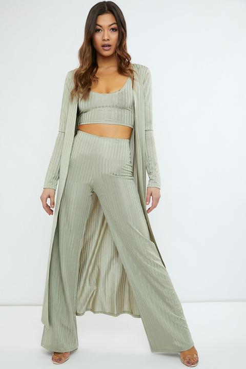 Green Trousers - Jadah Sage Green Slinky Wide Leg Trouser