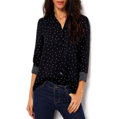 Blusa Lunares Con Botones -negra