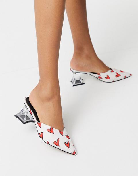 Asos Design Sparky Pointed Heeled Mules In Heart Print-multi