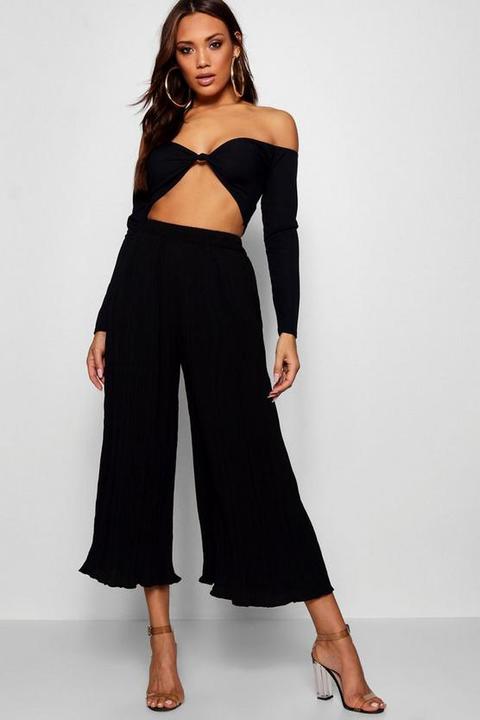 High Waist Pleated Wide Leg Culottes