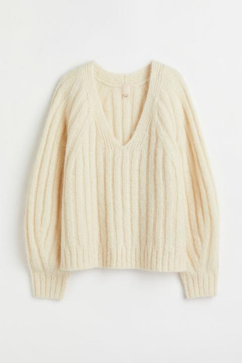 Ribbed Wool Jumper - Beige