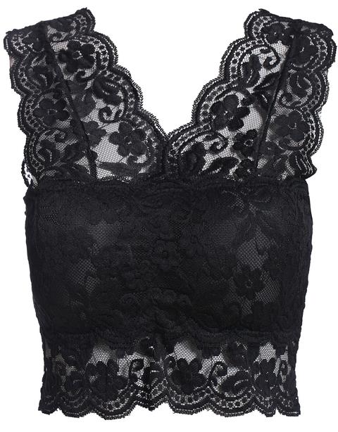 Black V Neck Sheer Lace Tank Top