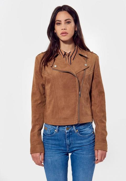 Veste Femme Regular Marron Avec Clous Ronds