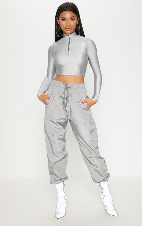 Silver Grey Drawstring Waist Shell Trouser, Grey