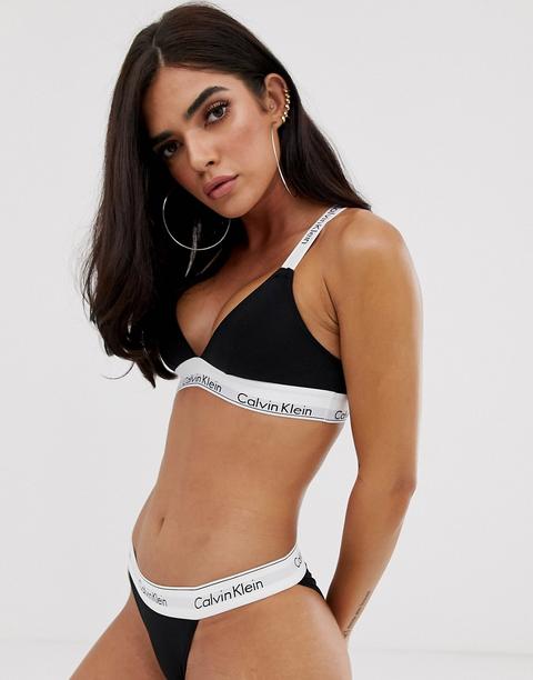 Calvin Klein - Modern Cotton - Brassière A Triangolo Sfoderata Nera Con Logo Sulle Spalline - Nero