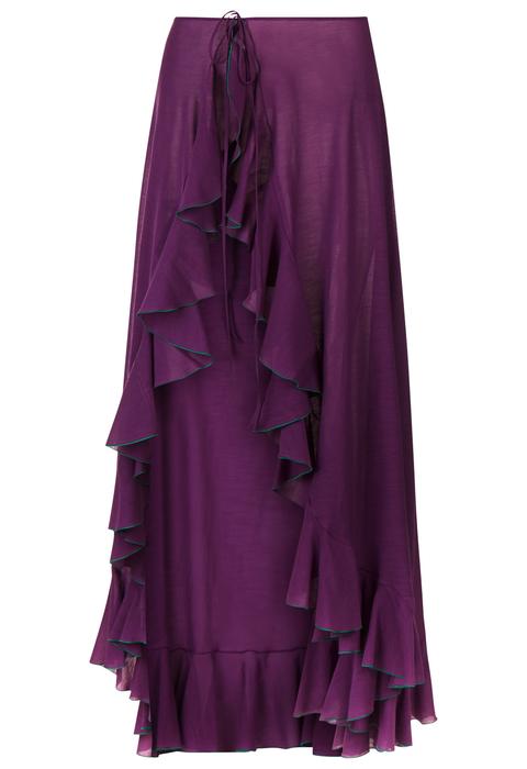 Maxi-gonna Viola In Cotone Stretch Con Volant