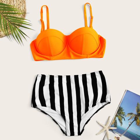 Set Di Bikini A Bustino A Strisce Verticale