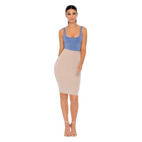 Number 1 Fit Double Layered Midi Skirt In Stone