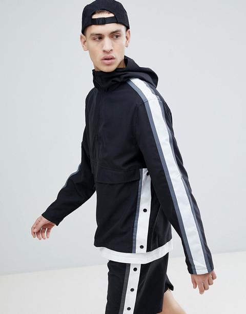 Asos Design - Giacca A Vento Nera Con Riga Laterale - Nero