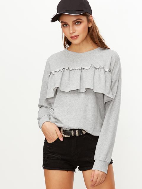 Sudadera Con Volantes Gris