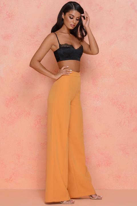 Thrill Wide High Waisted Flared Wide Leg Trousers In Orange