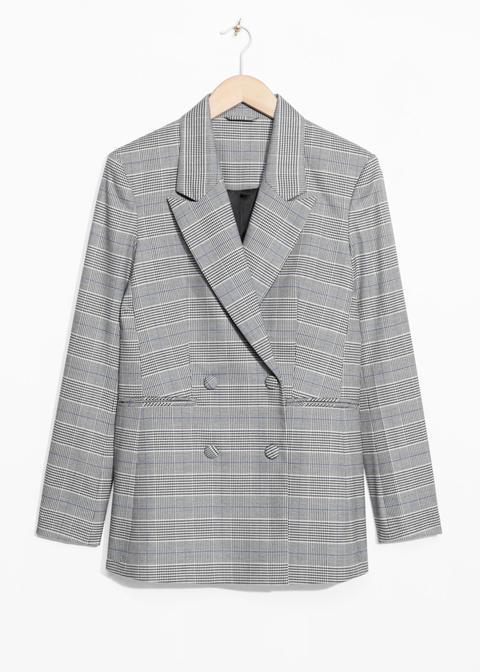 Oversized Double Breasted Blazer - Grey