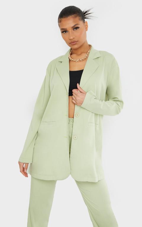 Sage Green Woven Extreme Oversized Blazer