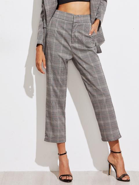 Pantalones Adaptados De Cuadros De Cintura Alta