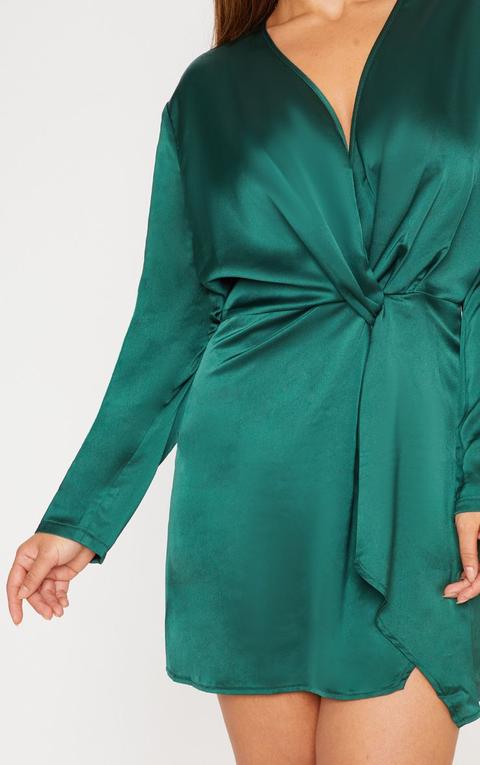 emerald green long sleeve wrap dress