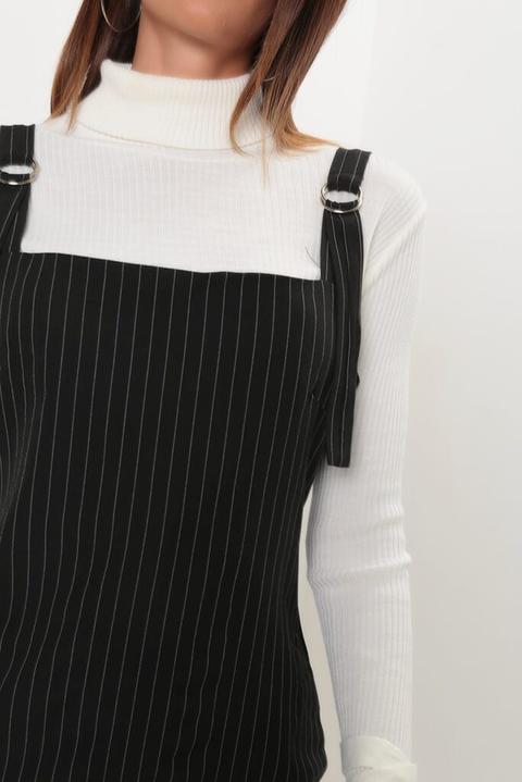 black and white striped pinafore dress