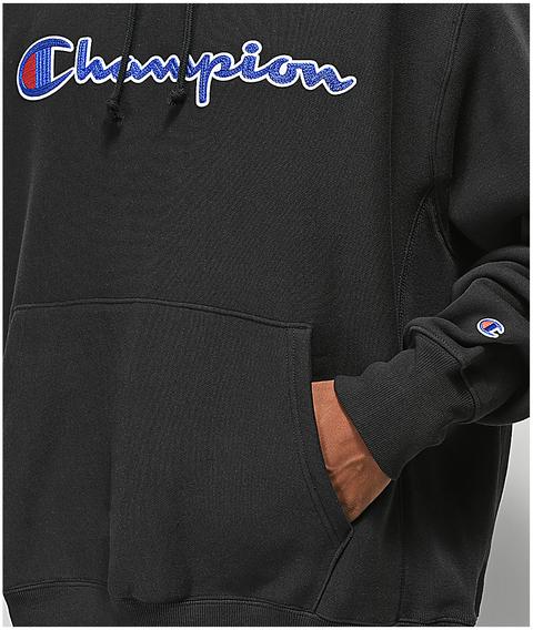 champion black hoodie reverse weave