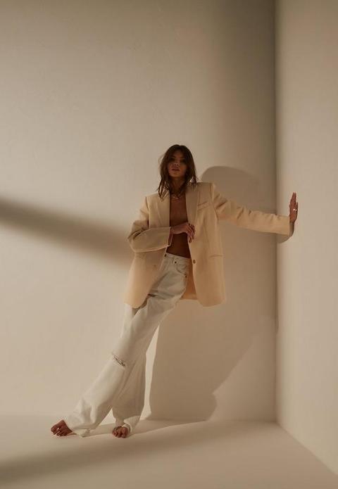 Re_styld White High Waisted Ripped Straight Leg Jeans, White