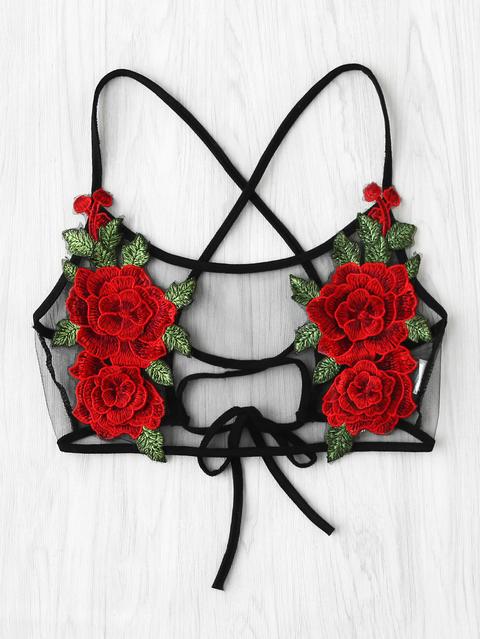 Bralet Sheer Mesh In Pizzo Con Applicazioni Di Pizzo