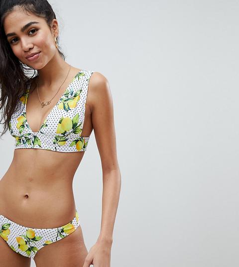 Missguided - Slip Bikini A Pois Con Limoni - Giallo