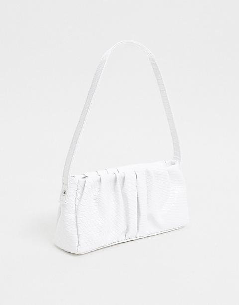 Asos Design Ruched 90s Shoulder Bag In White Snake