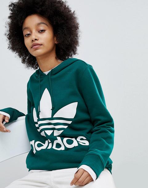 Sudadera Con Capucha Y Estampado De Trifolio En Verde Adicolor De Adidas Originals