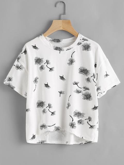 Dandelion Print Dip Hem Tee