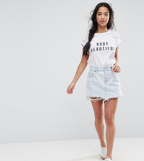 Asos Petite - Microgonna Di Jeans A Vita Bassa Con Strappi Lavaggio Candeggiato - Blu