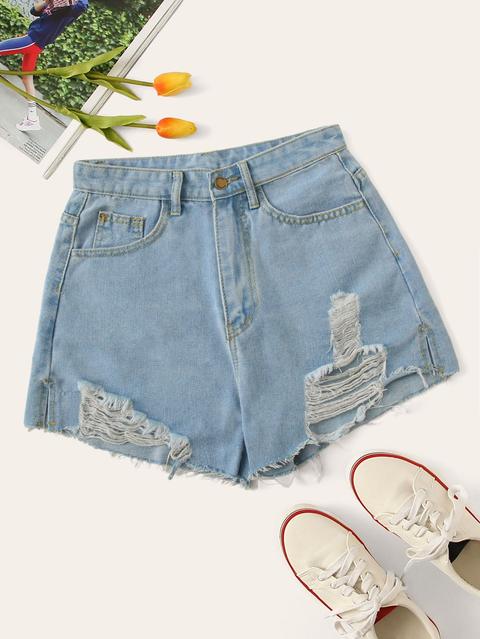 Destroyed Ripped Denim Shorts