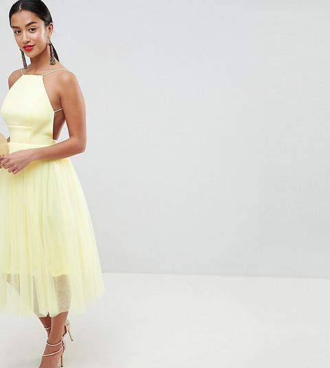 Asos Design Petite Premium Scuba Pinny Midi Tulle Dress