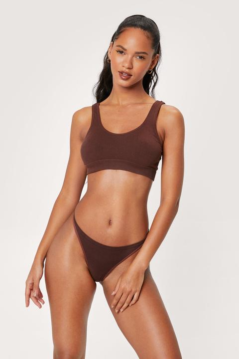 Womens Seamless Ribbed High Leg Thong
