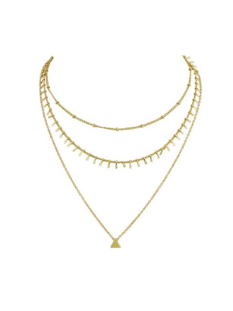 Gold Multi Layers Chain Necklace With Tassel