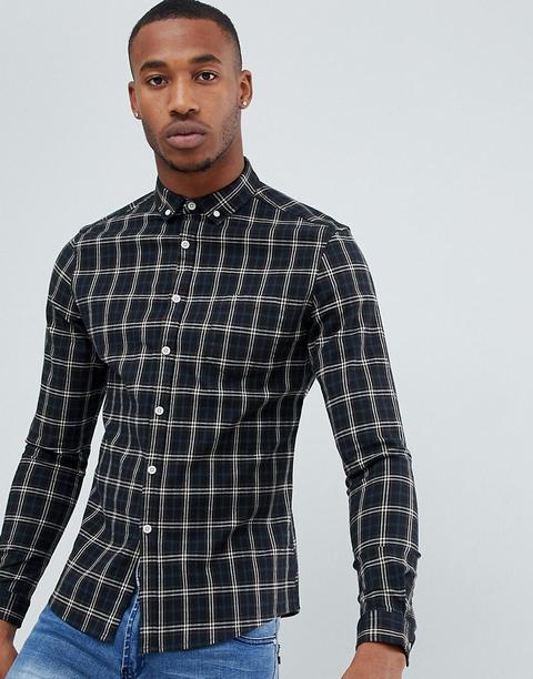 Asos Design Skinny Check Shirt In Black