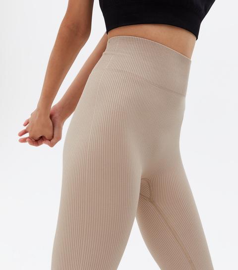 Pieces Stone Ribbed Sports Leggings New Look