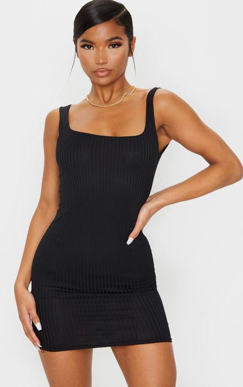 black square neck bodycon dress