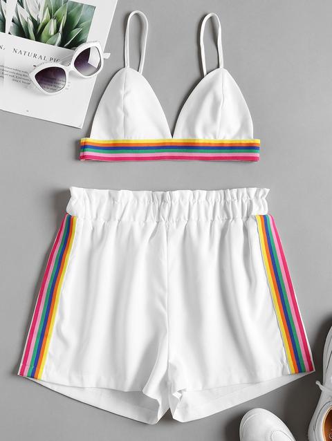 Top Bralette E Pantaloncini A Righe Colorate White