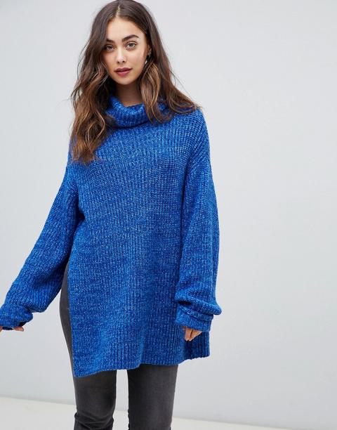 Free People - Elevan - Maglione Accollato Oversize - Blu