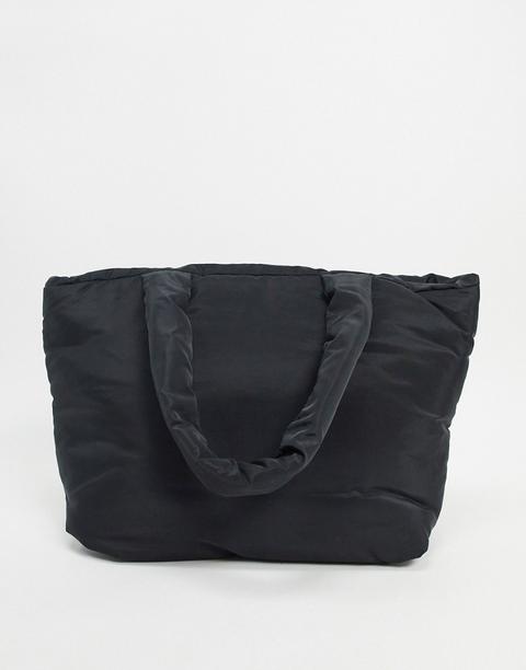 Asos Design Nylon Puffed Tote In Black