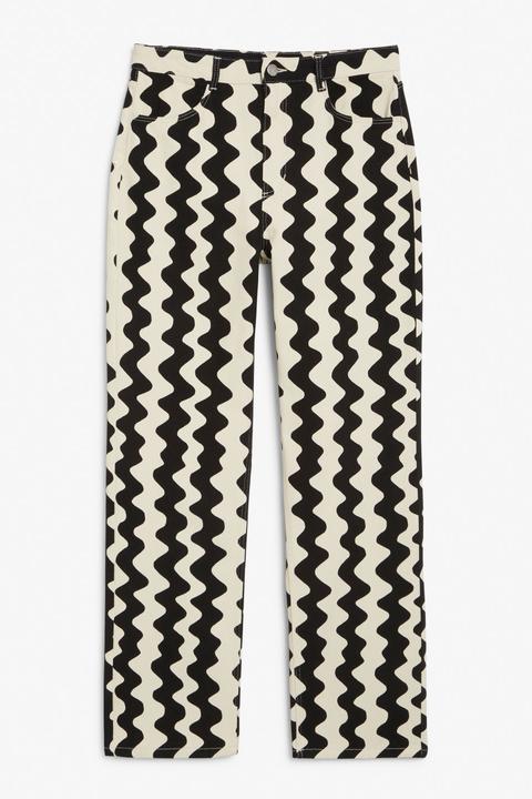 Print Straight-leg Trousers - Beige