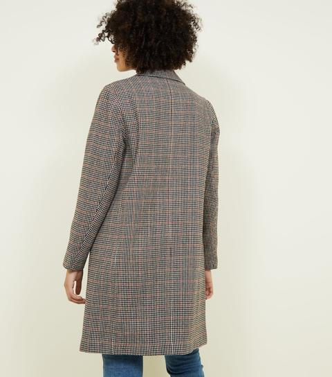 Brown Houndstooth Check Coat New Look