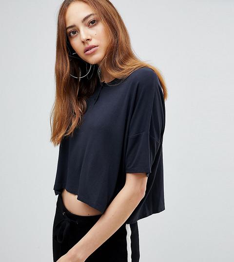 Asos Tall - T-shirt Corta Oversize Con Abbottonatura Frontale - Grigio