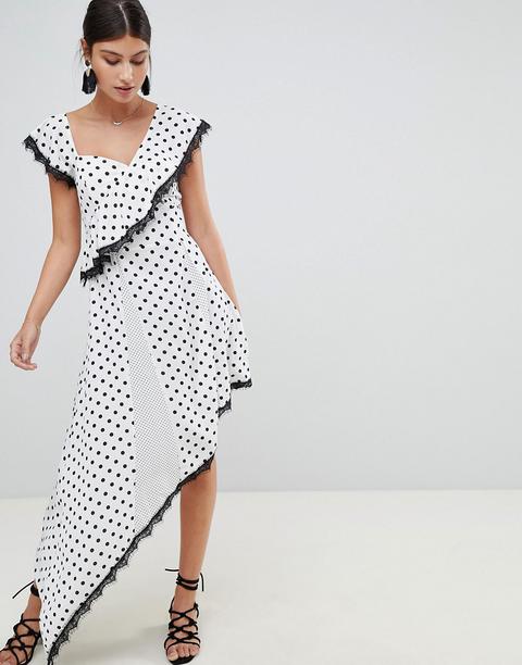 Boohoo - Vestito Asimmetrico A Pois - Bianco